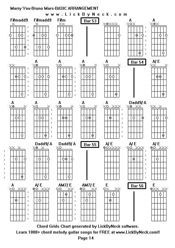 Chord Grids Chart of chord melody fingerstyle guitar song-Marry You-Bruno Mars-BASIC ARRANGEMENT,generated by LickByNeck software.